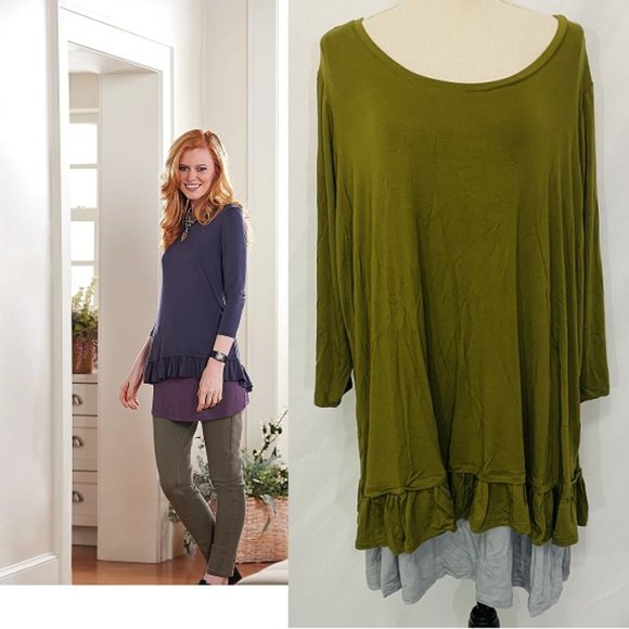 LOGO Lori Goldstein Ruffle Hem Knit Top & Tank Set